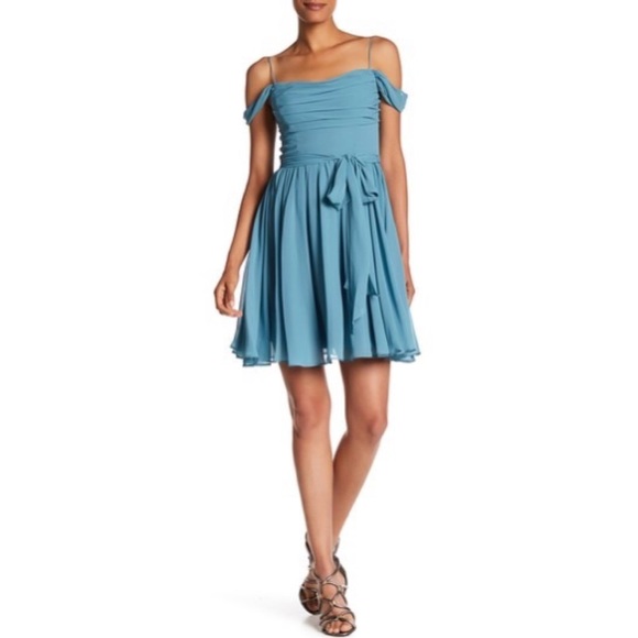 Vera Wang Off-the-Shoulder Charmeuse Dress - Picture 1 of 7